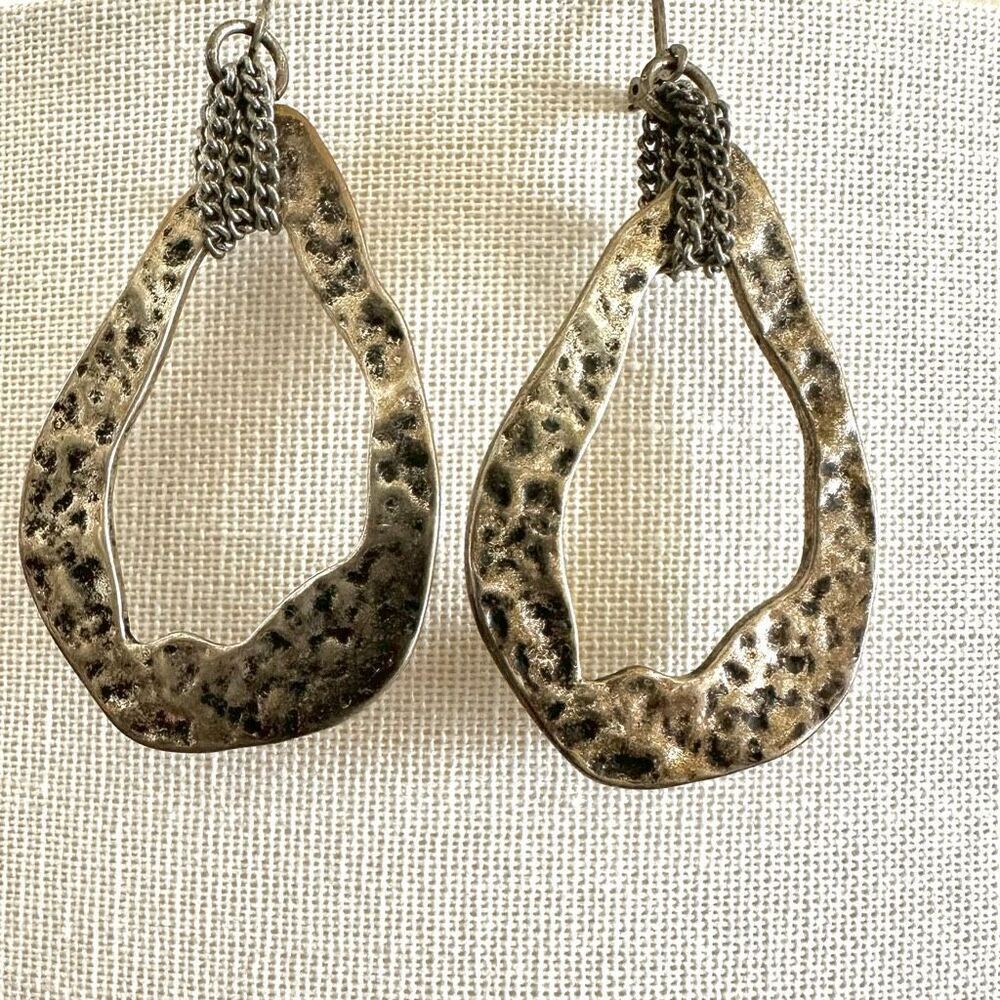 Silver tone teardrop chain earrings